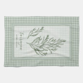 Estragon-Küchenhandtuch – grüne Gingham-Grenze Geschirrtuch (Horizontal)