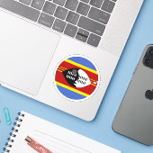 Eswatini Flag Round Sticker (Laptop mit iPhone)