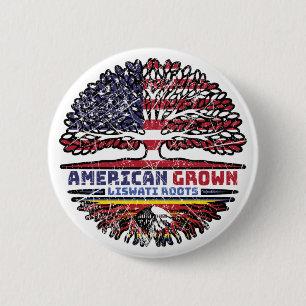 Eswatini Liswati American USA Tree Roots Flag Button