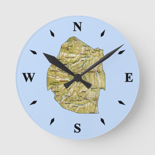 Eswatini Map Clock Runde Wanduhr (Vorderseite)