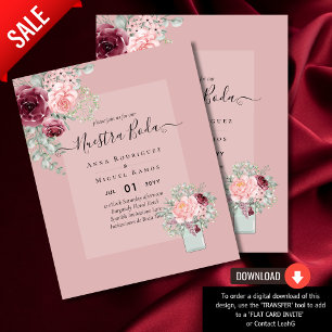 ETAT BUDGET Unsere HOCHZEIT Burgunder Rosa Blumenh Flyer