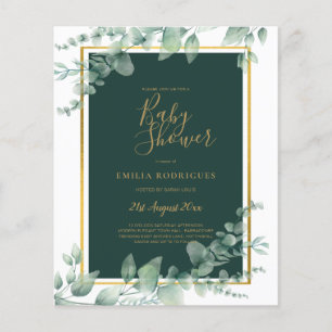 ETAT Eukalyptus BABY SHOWER GOLD QR CODE EINLADUNG Flyer
