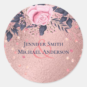 ETAT Rose Gold Blau Pink HOCHZEIT Weiblich Glamour Runder Aufkleber
