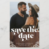 ETAT Rustikale Holz-Spitzen-Foto Save-the-Date-Kar (Vorderseite)