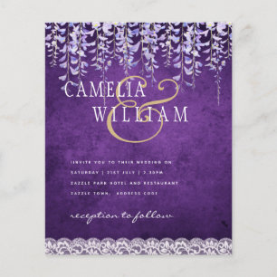 ETAT Wisteria Lila Blumen-Spitze Hochzeit EINLADUN Flyer