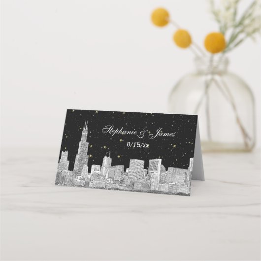 Etch Chicago Starry Skyline DIY BG Escortkarte Nr. Platzkarte (Vorderseite)