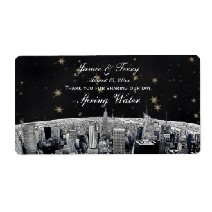 Etch NYC Skyline 2 Black Gold Star H Wasserflasche