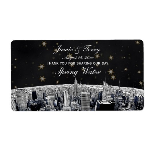 Etch NYC Skyline 2 Black Gold Star H Wasserflasche (Vorne)