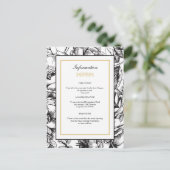 Etched Floral Black & Gold Wedding Info Postcard Postkarte (Stehend Vorderseite)