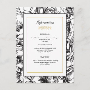 Etched Floral Black & Gold Wedding Info Postcard Postkarte