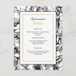 Etched Floral Black & Gold Wedding Info Postcard Postkarte