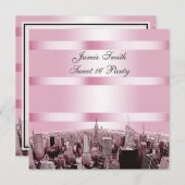 Etched NYC Skyline 2 Black Pink Sweet 16 Party Einladung (Vorne/Hinten)