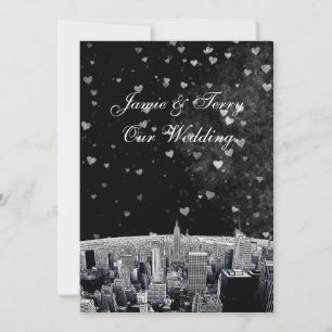 Etched NYC Skyline #2 Black Whart Heart Wedding Einladung