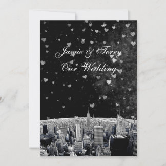 Etched NYC Skyline #2 Black Whart Heart Wedding Einladung