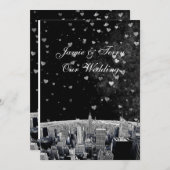 Etched NYC Skyline #2 Black Whart Heart Wedding Einladung (Vorne/Hinten)