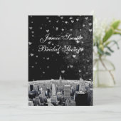 Etched NYC Skyline #2 Black Wht Hrt Bridal Showr V Einladung (Stehend Vorderseite)
