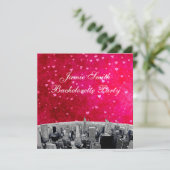 Etched NYC Skyline #2 Pink Red Heart Bachelorette Einladung (Stehend Vorderseite)
