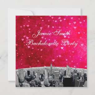 Etched NYC Skyline #2 Pink Red Heart Bachelorette Einladung