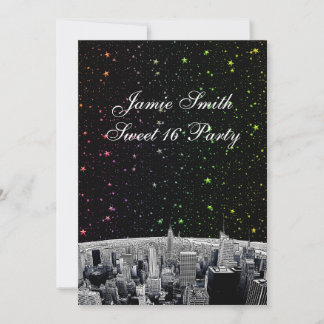 Etched NYC Skyline 2 Rainbow Star Sweet 16 V Einladung