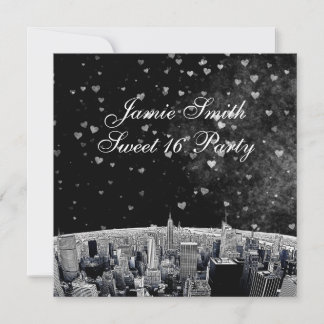 Etched NYC Skyline #2 Schwarz-weiß Heart Sweet 16 Einladung