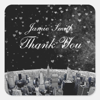 Etched NYC Skyline #2 Schwarz-weiß Heart Vielen Da Quadratischer Aufkleber