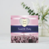 Etched NYC Skyline 2P Pink Blue Rbn H Sweet 16 Pty Einladung (Stehend Vorderseite)
