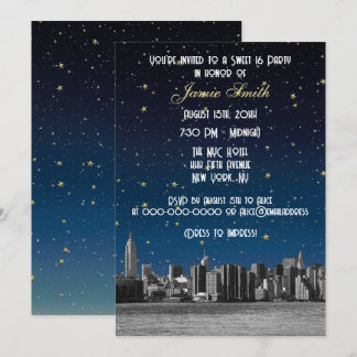 Etched NYC Skyline #3 Starry Blu Sunset Sweet 16 V Einladung