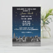 Etched NYC Skyline #3 Starry Blu Sunset Sweet 16 V Einladung (Stehend Vorderseite)