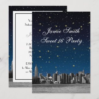 Etched NYC Skyline #3 Starry Blu Sunset Sweet 16 V Einladung