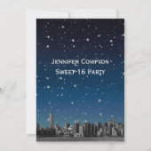 Etched NYC Skyline #3V2 Starry Blu Sunset Sweet 16 Einladung (Vorderseite)