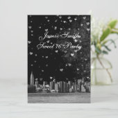 Etched NYC Skyline Black BG White Heart Sweet 16 V Einladung (Stehend Vorderseite)
