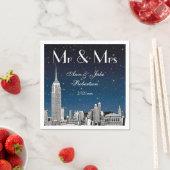 Etched NYC Skyline Blue Starry Wedding #2 Serviette (Beispiel)