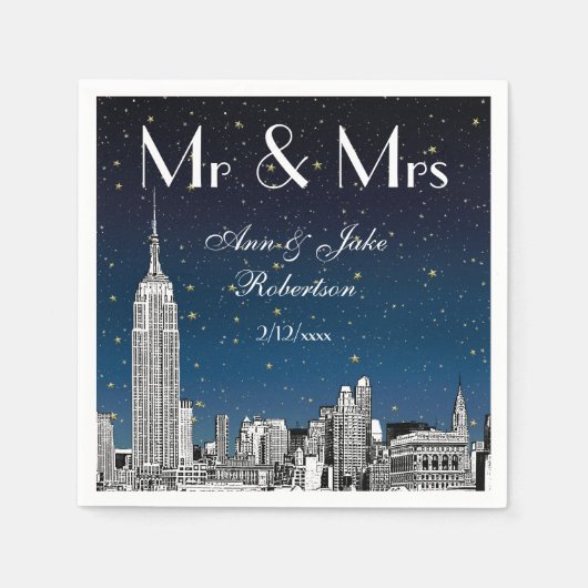 Etched NYC Skyline Blue Starry Wedding #2 Serviette (Vorderseite)