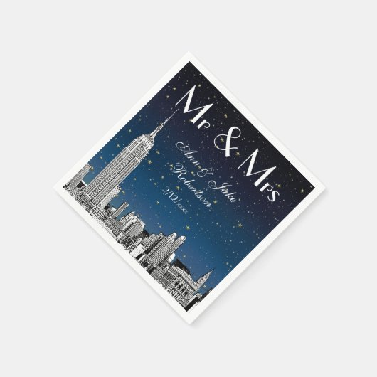 Etched NYC Skyline Blue Starry Wedding #2 Serviette (Ecke)