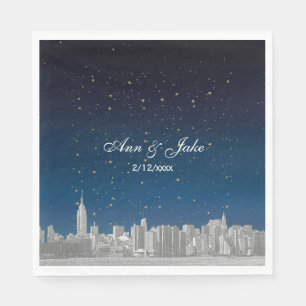 Etched NYC Skyline Blue Starry Wedding Serviette