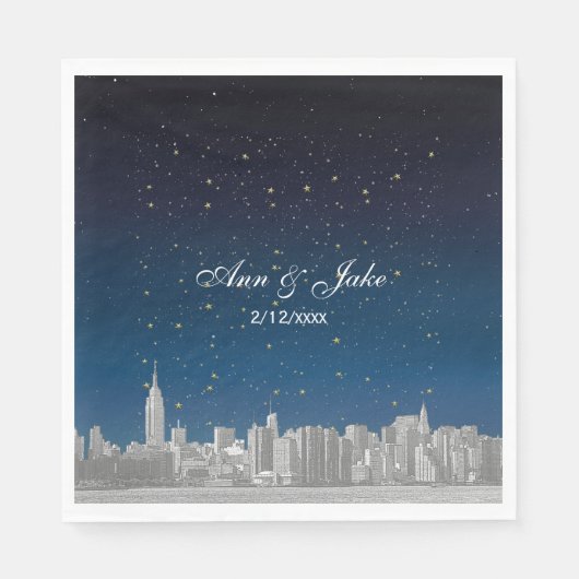 Etched NYC Skyline Blue Starry Wedding Serviette (Vorderseite)
