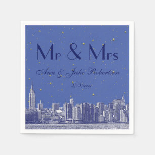 Etched NYC Skyline DIY BG Blue Starry Wedding Serviette
