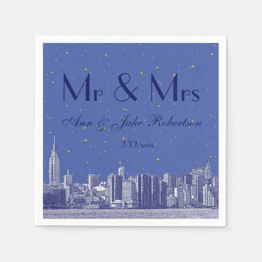 Etched NYC Skyline DIY BG Blue Starry Wedding Serviette (Vorderseite)