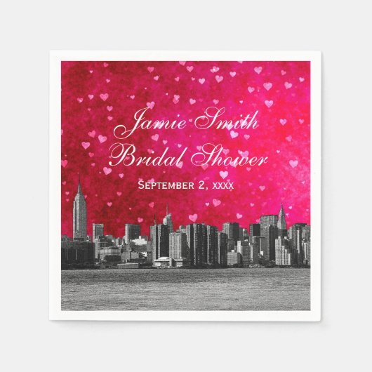 Etched NYC Skyline Hot Pink Red Hrt Serviette (Vorderseite)