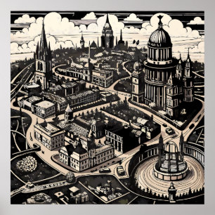 Etched Viktorianisch London Map Poster