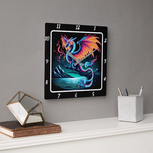 Eternal Bright Neon Dragon Quadratische Wanduhr (Büro)