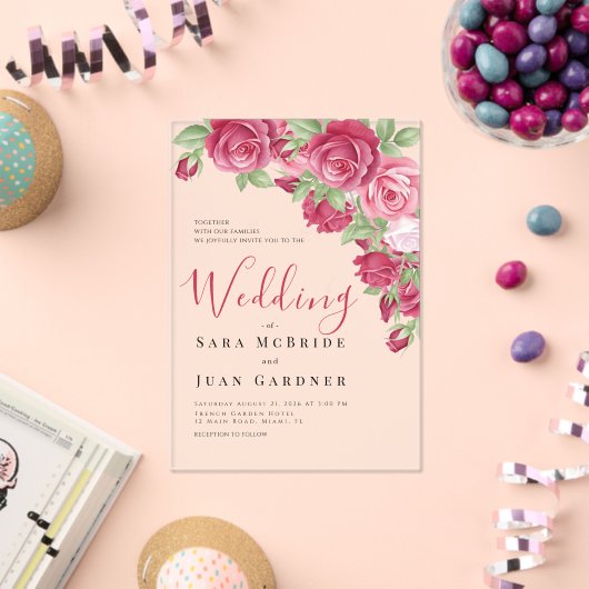 Eternal Crimson Floral Acrylic Wedding Invitation Acryleinladungen (Insitu (Feier))