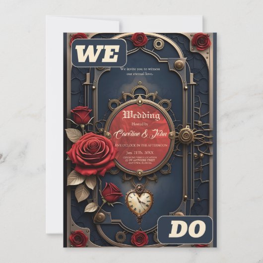 Eternal Elegance – Clockwork Heart Einladung (Vorderseite)