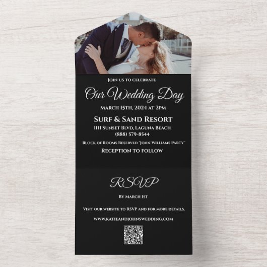 Eternal Elegance-Pink Peony-Foto Wedding-QR-Code- All In One Einladung (Innen Boden)