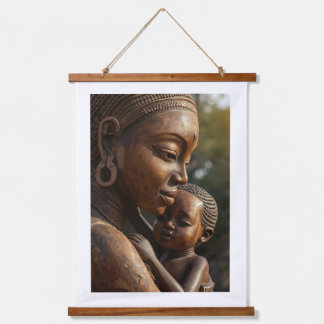 "Eternal Embrace" – Hand-Carved African Mother & C Wandteppich Mit Holzrahmen
