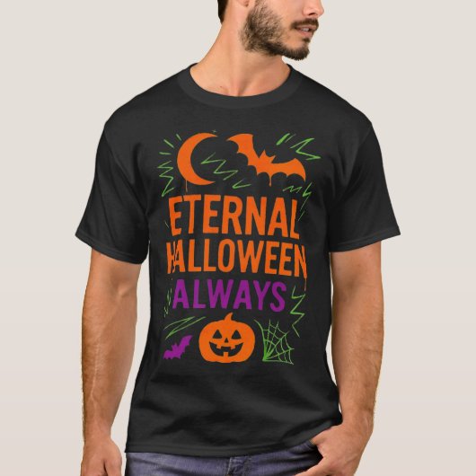 Eternal Halloween Always | Pumpkin Moon Bats & Web T-Shirt (Vorderseite)