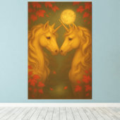 Eternal Moonlit Unicorns – Fine Art Romantic Fanta Leinwanddruck (Insitu (Holzboden))