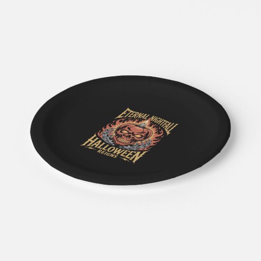 Eternal Nightfall Halloween Skull Pumpkin Pappteller (Schrägansicht)
