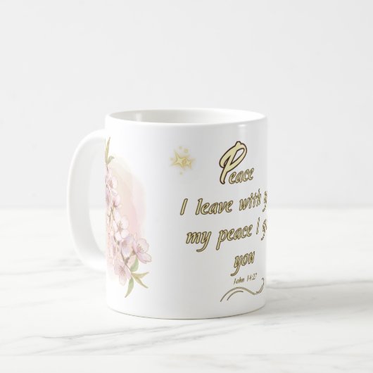 Eternal Peace Mug: 'John 14:27' Bible Verse Design Kaffeetasse (Vorderseite Links)