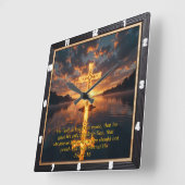 Eternal Promise The Cross Rock Island John 3:16 Quadratische Wanduhr (Winkel)